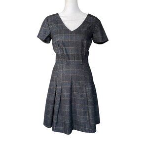 Joie Plaid Wool-Blend Short-Sleeve Fit & Flare Dress – Charcoal Gray - Size XS